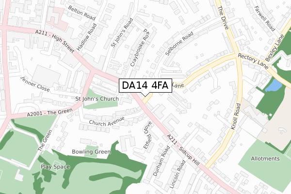 DA14 4FA map - large scale - OS Open Zoomstack (Ordnance Survey)