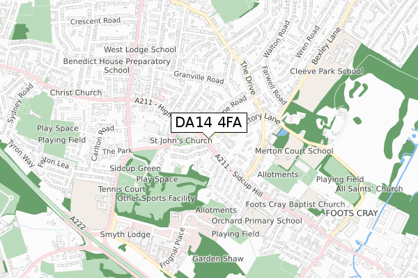 DA14 4FA map - small scale - OS Open Zoomstack (Ordnance Survey)