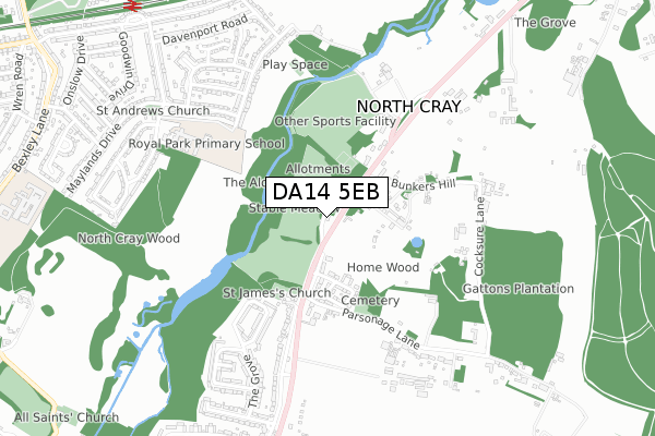 DA14 5EB map - small scale - OS Open Zoomstack (Ordnance Survey)