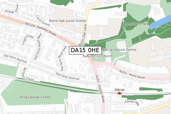 DA15 0HE map - large scale - OS Open Zoomstack (Ordnance Survey)