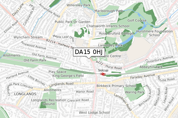 DA15 0HJ map - small scale - OS Open Zoomstack (Ordnance Survey)