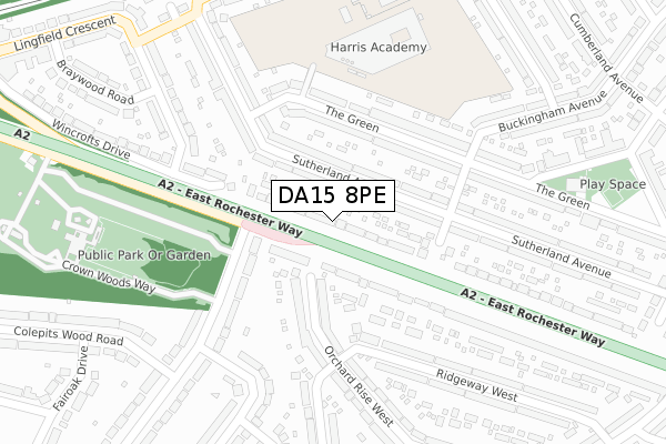 DA15 8PE map - large scale - OS Open Zoomstack (Ordnance Survey)