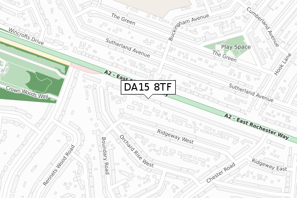DA15 8TF map - large scale - OS Open Zoomstack (Ordnance Survey)