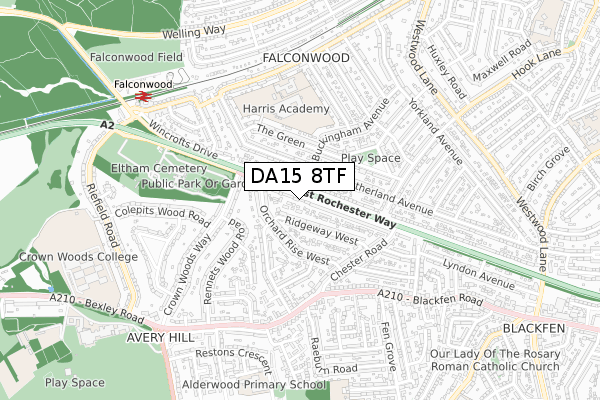 DA15 8TF map - small scale - OS Open Zoomstack (Ordnance Survey)