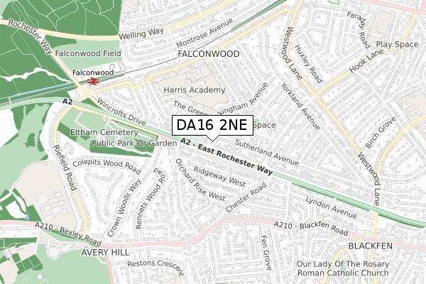 DA16 2NE map - small scale - OS Open Zoomstack (Ordnance Survey)