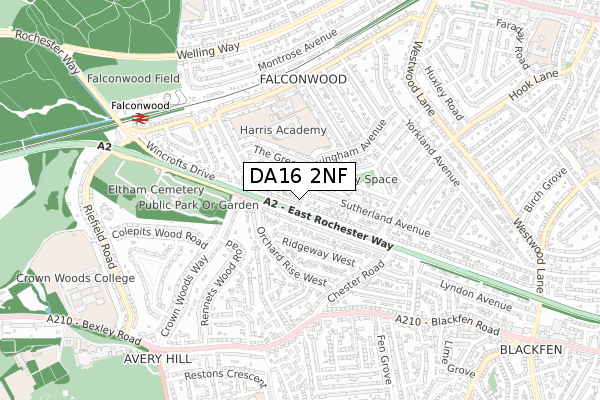 DA16 2NF map - small scale - OS Open Zoomstack (Ordnance Survey)