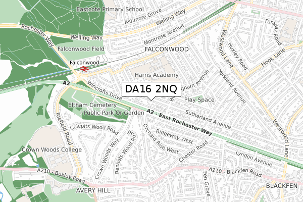 DA16 2NQ map - small scale - OS Open Zoomstack (Ordnance Survey)