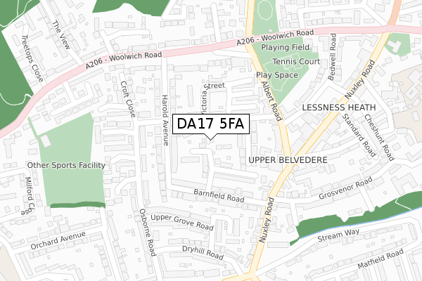 DA17 5FA map - large scale - OS Open Zoomstack (Ordnance Survey)