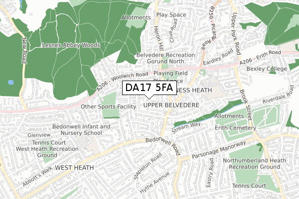 DA17 5FA map - small scale - OS Open Zoomstack (Ordnance Survey)