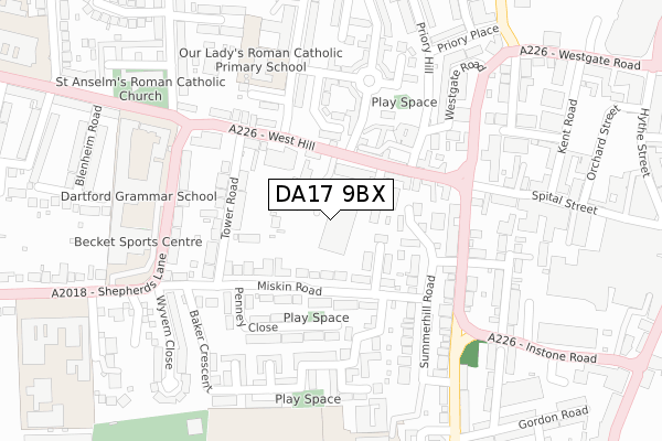 DA17 9BX map - large scale - OS Open Zoomstack (Ordnance Survey)