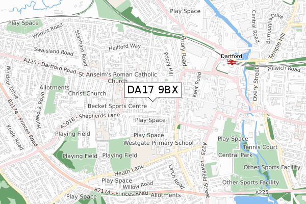 DA17 9BX map - small scale - OS Open Zoomstack (Ordnance Survey)