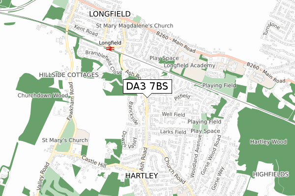 DA3 7BS map - small scale - OS Open Zoomstack (Ordnance Survey)