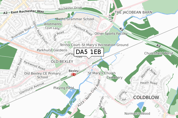 DA5 1EB map - small scale - OS Open Zoomstack (Ordnance Survey)