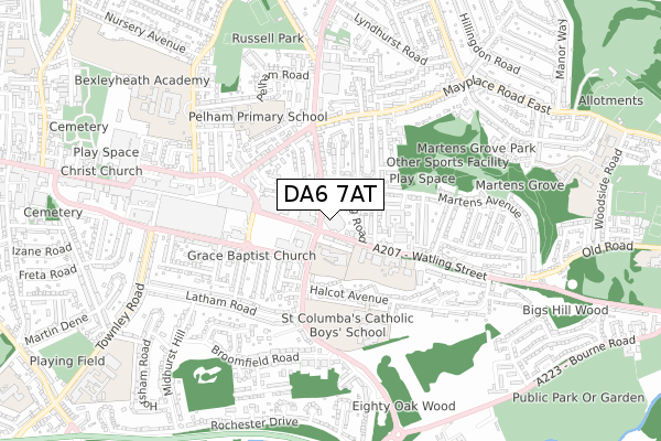 DA6 7AT map - small scale - OS Open Zoomstack (Ordnance Survey)