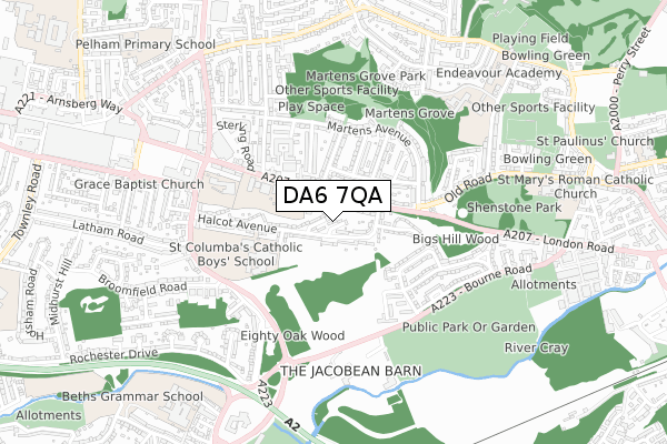 DA6 7QA map - small scale - OS Open Zoomstack (Ordnance Survey)