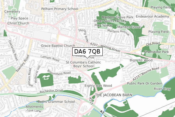 DA6 7QB map - small scale - OS Open Zoomstack (Ordnance Survey)
