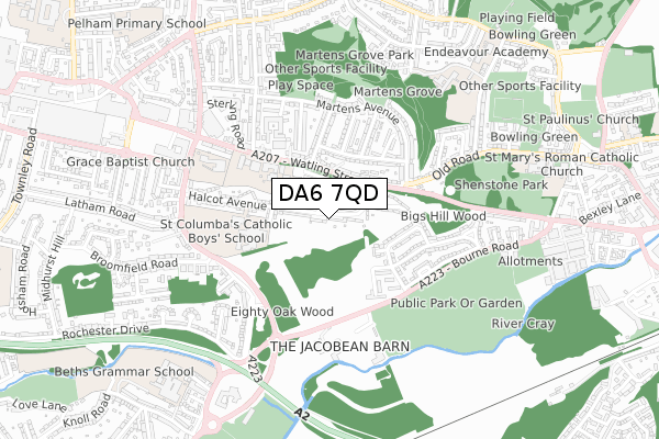 DA6 7QD map - small scale - OS Open Zoomstack (Ordnance Survey)