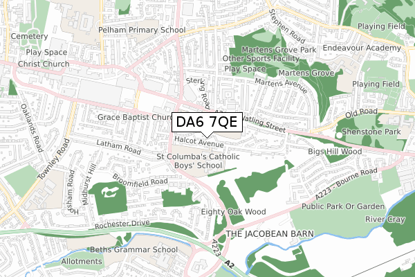 DA6 7QE map - small scale - OS Open Zoomstack (Ordnance Survey)