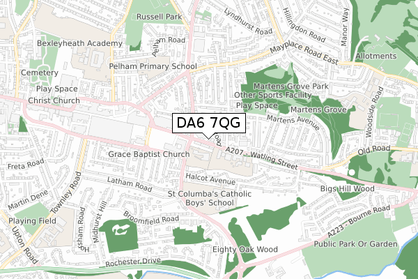 DA6 7QG map - small scale - OS Open Zoomstack (Ordnance Survey)