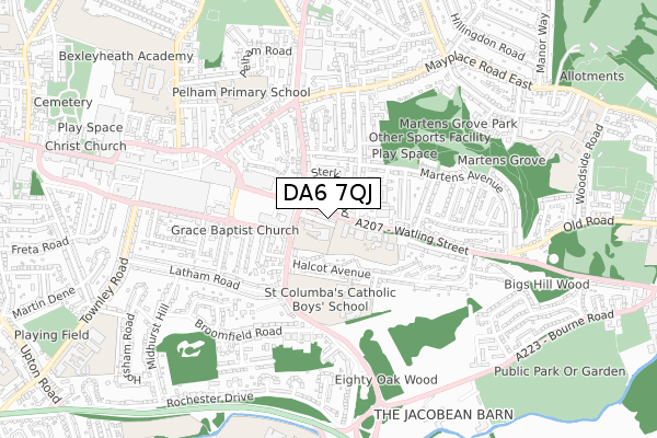 DA6 7QJ map - small scale - OS Open Zoomstack (Ordnance Survey)