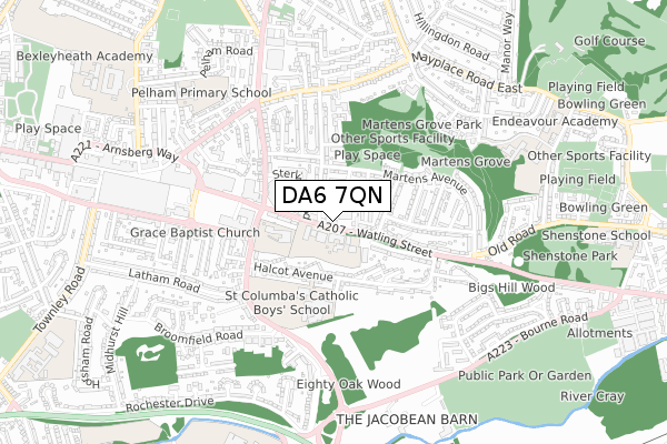 DA6 7QN map - small scale - OS Open Zoomstack (Ordnance Survey)