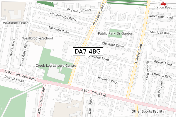 DA7 4BG map - large scale - OS Open Zoomstack (Ordnance Survey)