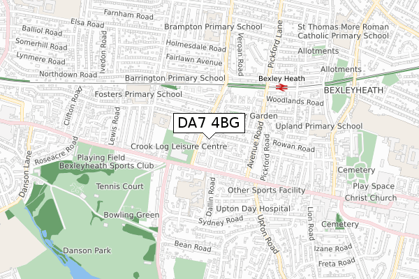 DA7 4BG map - small scale - OS Open Zoomstack (Ordnance Survey)