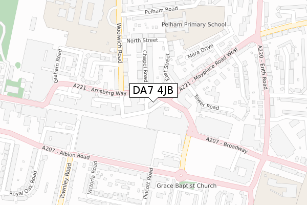 DA7 4JB map - large scale - OS Open Zoomstack (Ordnance Survey)