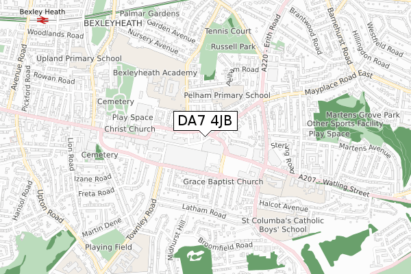 DA7 4JB map - small scale - OS Open Zoomstack (Ordnance Survey)