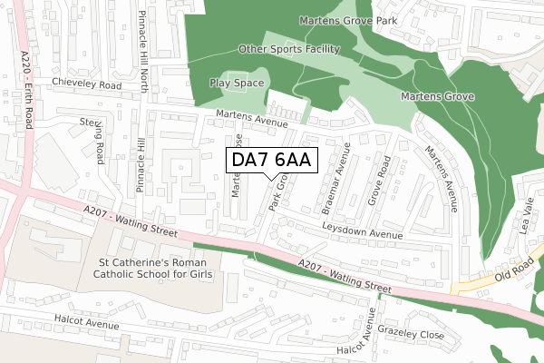 DA7 6AA map - large scale - OS Open Zoomstack (Ordnance Survey)