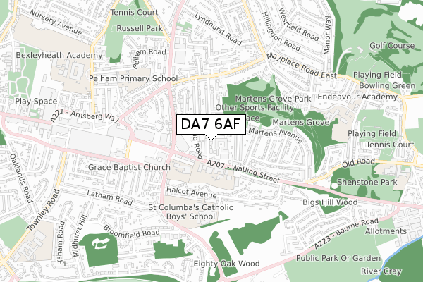 DA7 6AF map - small scale - OS Open Zoomstack (Ordnance Survey)