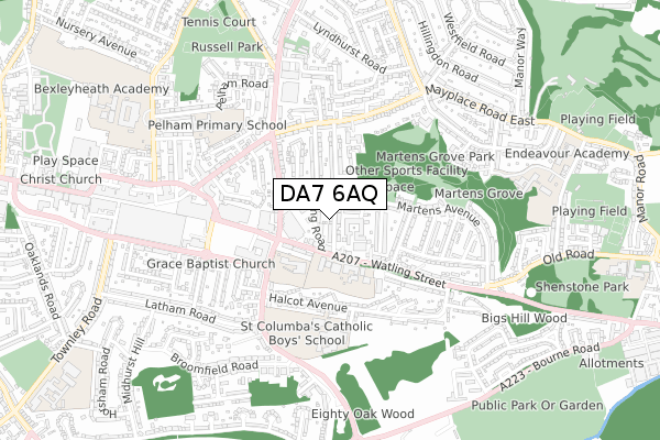 DA7 6AQ map - small scale - OS Open Zoomstack (Ordnance Survey)