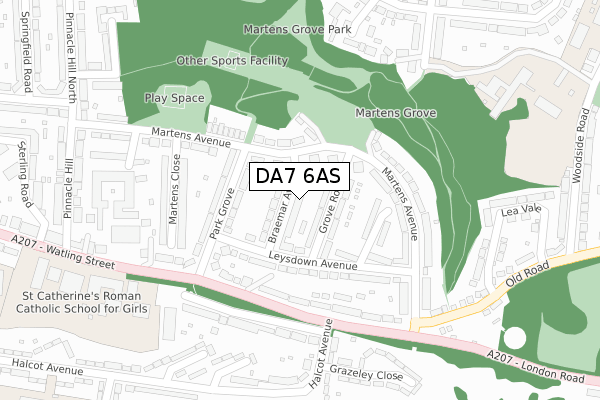DA7 6AS map - large scale - OS Open Zoomstack (Ordnance Survey)
