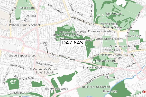 DA7 6AS map - small scale - OS Open Zoomstack (Ordnance Survey)