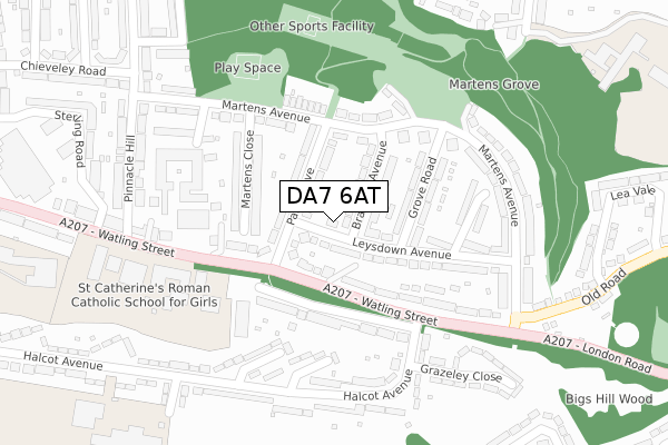 DA7 6AT map - large scale - OS Open Zoomstack (Ordnance Survey)