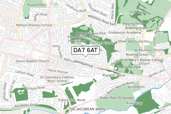 DA7 6AT map - small scale - OS Open Zoomstack (Ordnance Survey)