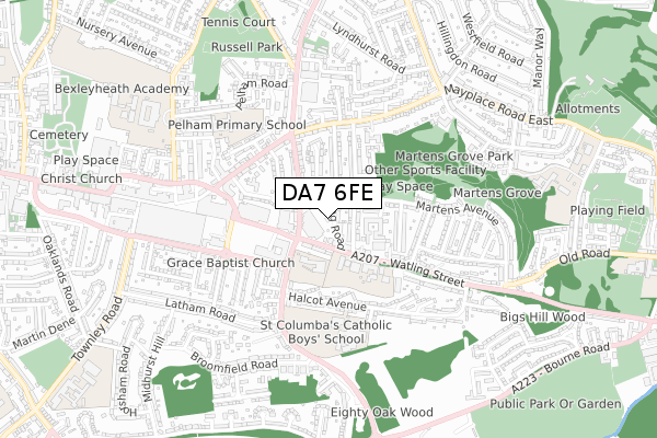 DA7 6FE map - small scale - OS Open Zoomstack (Ordnance Survey)