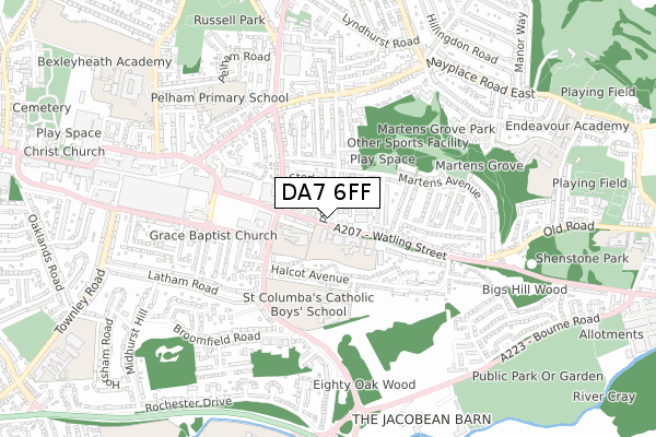 DA7 6FF map - small scale - OS Open Zoomstack (Ordnance Survey)