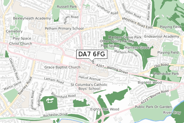 DA7 6FG map - small scale - OS Open Zoomstack (Ordnance Survey)