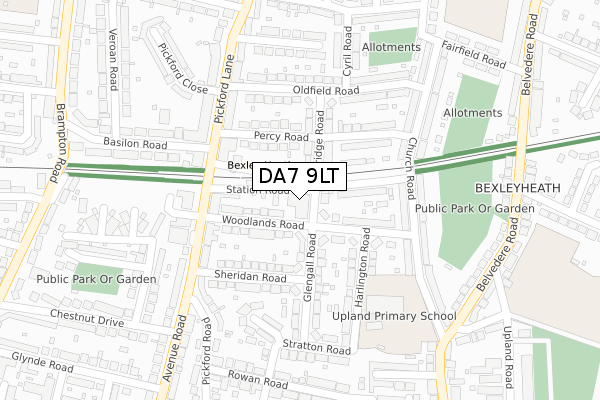 DA7 9LT map - large scale - OS Open Zoomstack (Ordnance Survey)