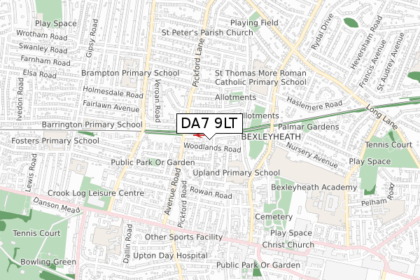 DA7 9LT map - small scale - OS Open Zoomstack (Ordnance Survey)