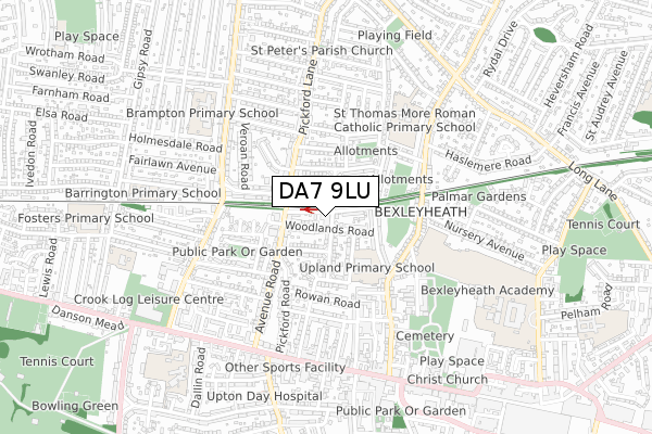 DA7 9LU map - small scale - OS Open Zoomstack (Ordnance Survey)
