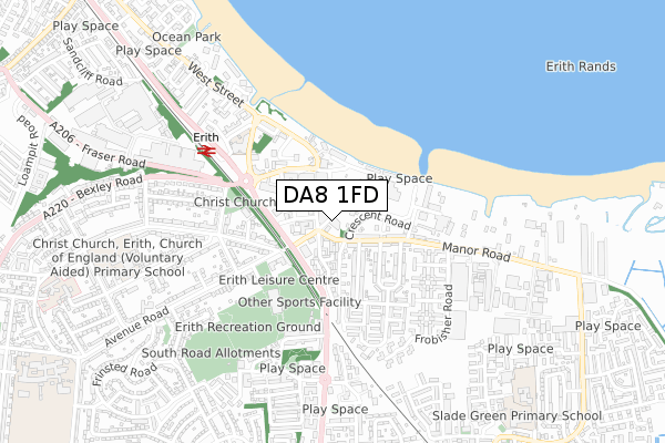 DA8 1FD map - small scale - OS Open Zoomstack (Ordnance Survey)