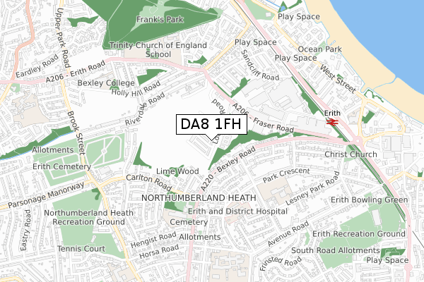 DA8 1FH map - small scale - OS Open Zoomstack (Ordnance Survey)