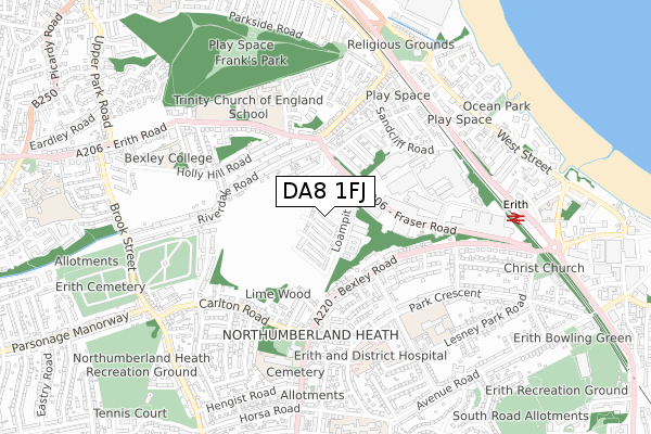 DA8 1FJ map - small scale - OS Open Zoomstack (Ordnance Survey)