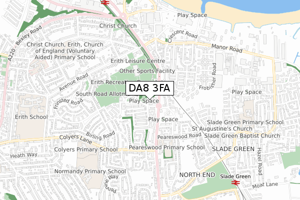 DA8 3FA map - small scale - OS Open Zoomstack (Ordnance Survey)
