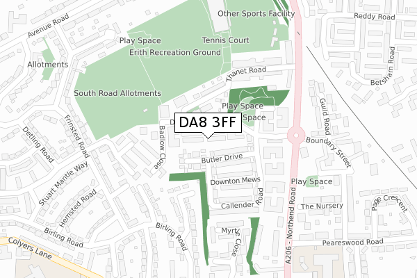 DA8 3FF map - large scale - OS Open Zoomstack (Ordnance Survey)