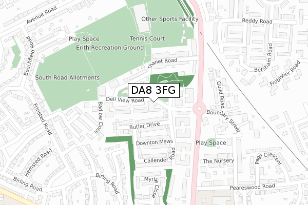DA8 3FG map - large scale - OS Open Zoomstack (Ordnance Survey)