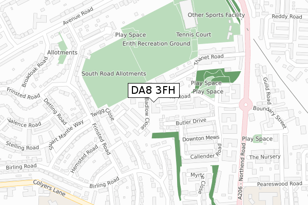 DA8 3FH map - large scale - OS Open Zoomstack (Ordnance Survey)
