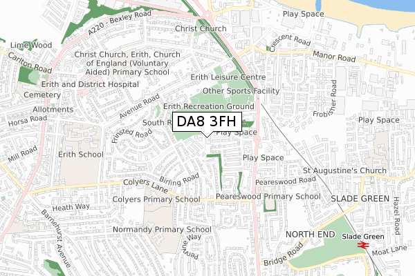 DA8 3FH map - small scale - OS Open Zoomstack (Ordnance Survey)